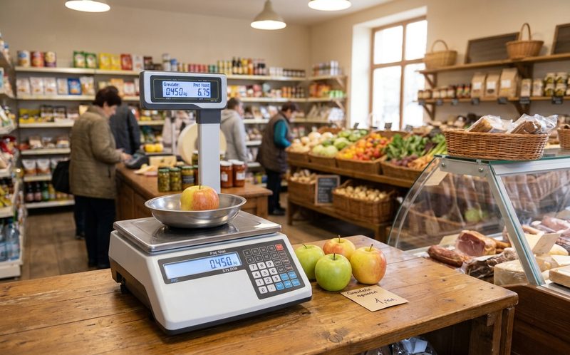 Cântar pe vitrina unui raion de delicatese